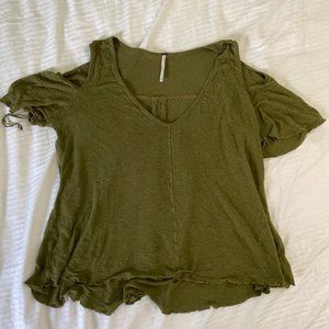 Free People Shoulder Cut Out Tee in Olive